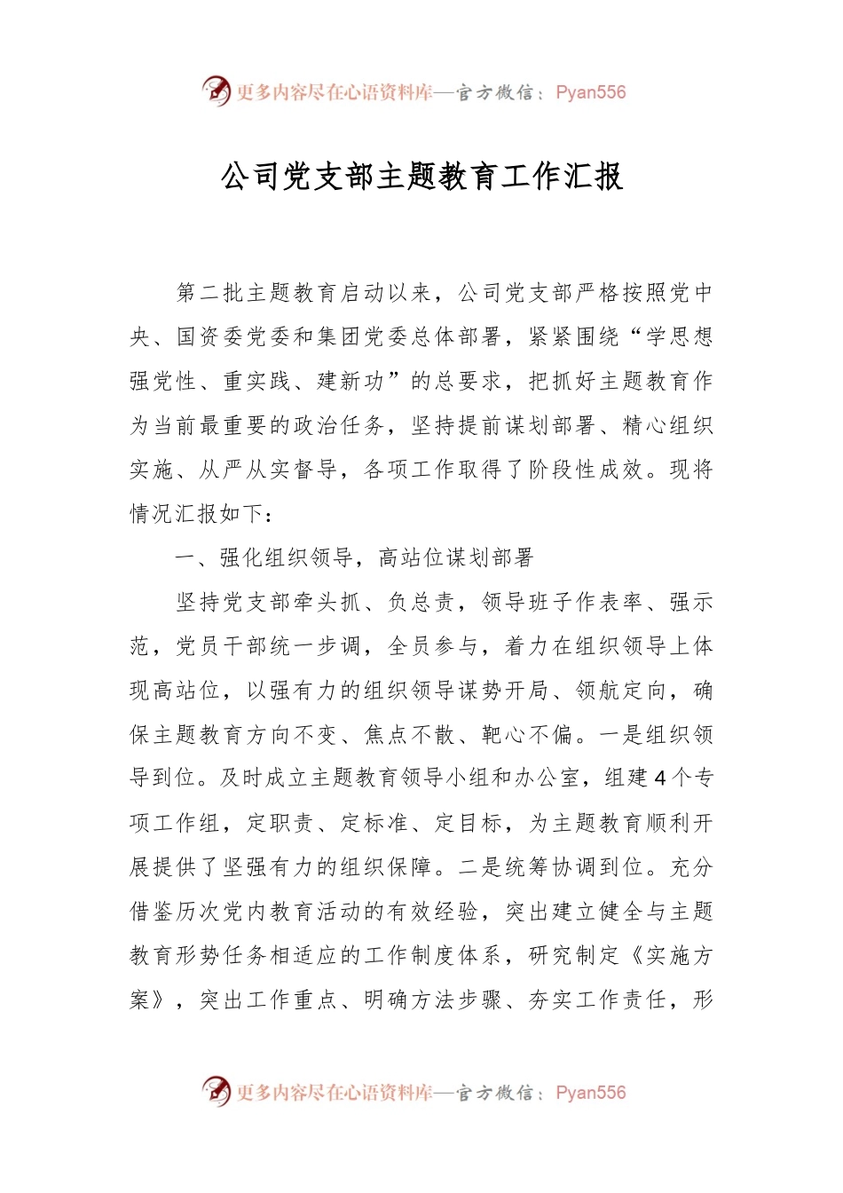 公司党支部主题教育工作汇报.docx_第1页