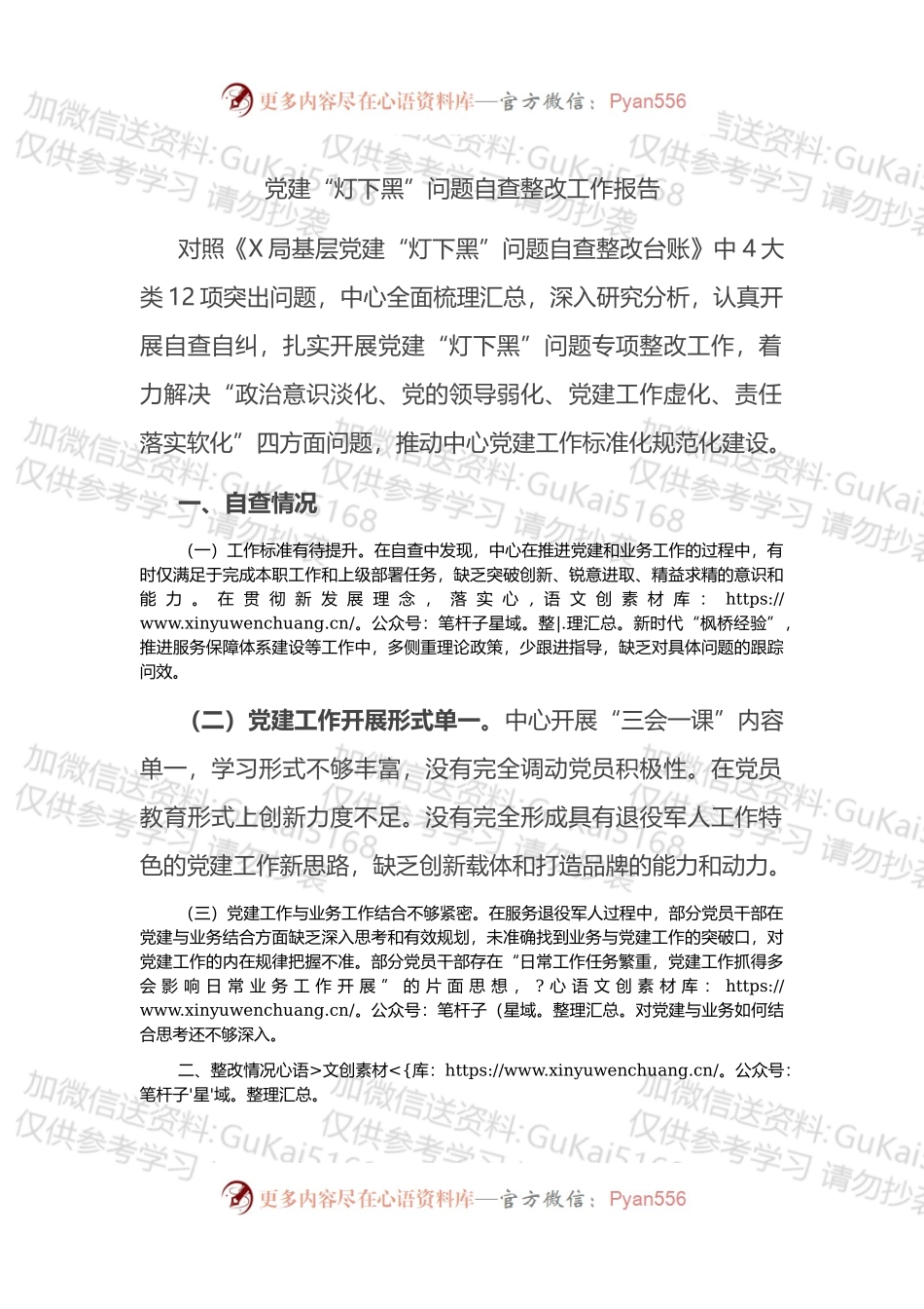 党建“灯下黑”问题自查整改工作报告 (1).docx_第1页