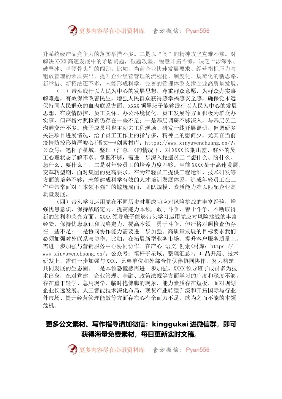 公司领导班子党史学习教育专题民主生活会对照检查材料.docx_第2页
