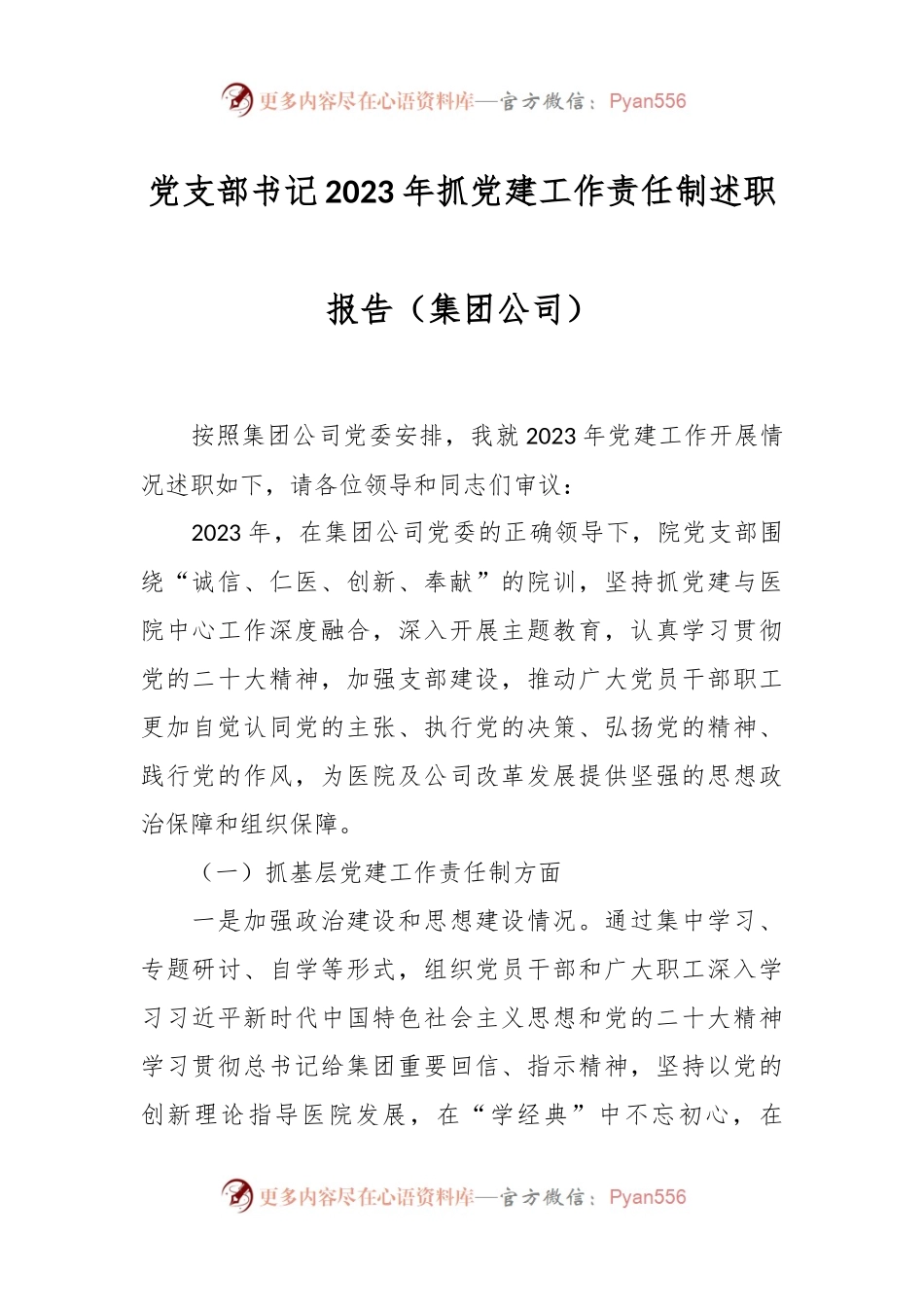党支部书记2023年抓党建工作责任制述职报告（集团公司）.docx_第1页