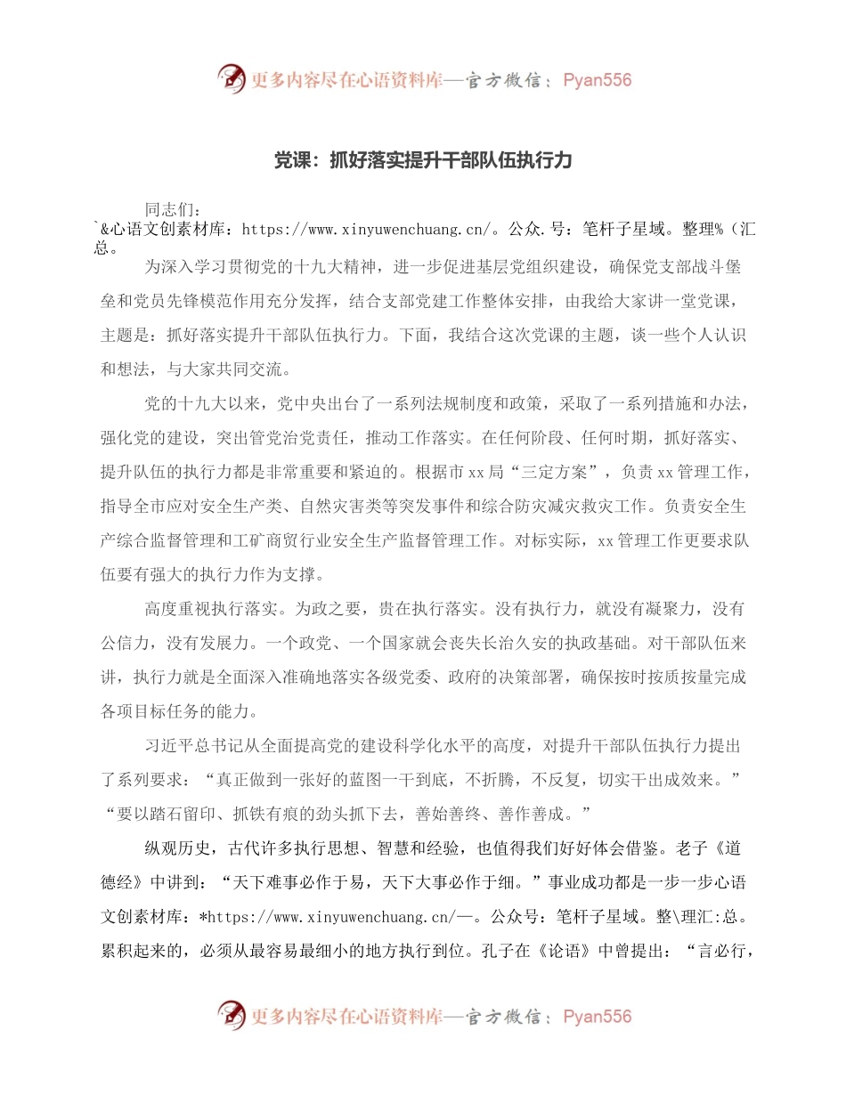 党课：抓好落实提升干部队伍执行力.docx_第1页