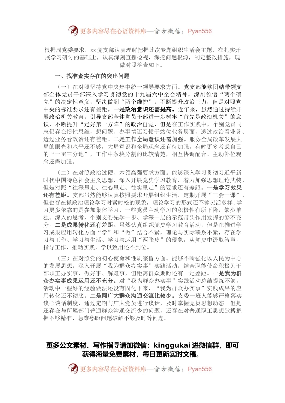 党支部专题组织生活会对照检查.docx_第1页