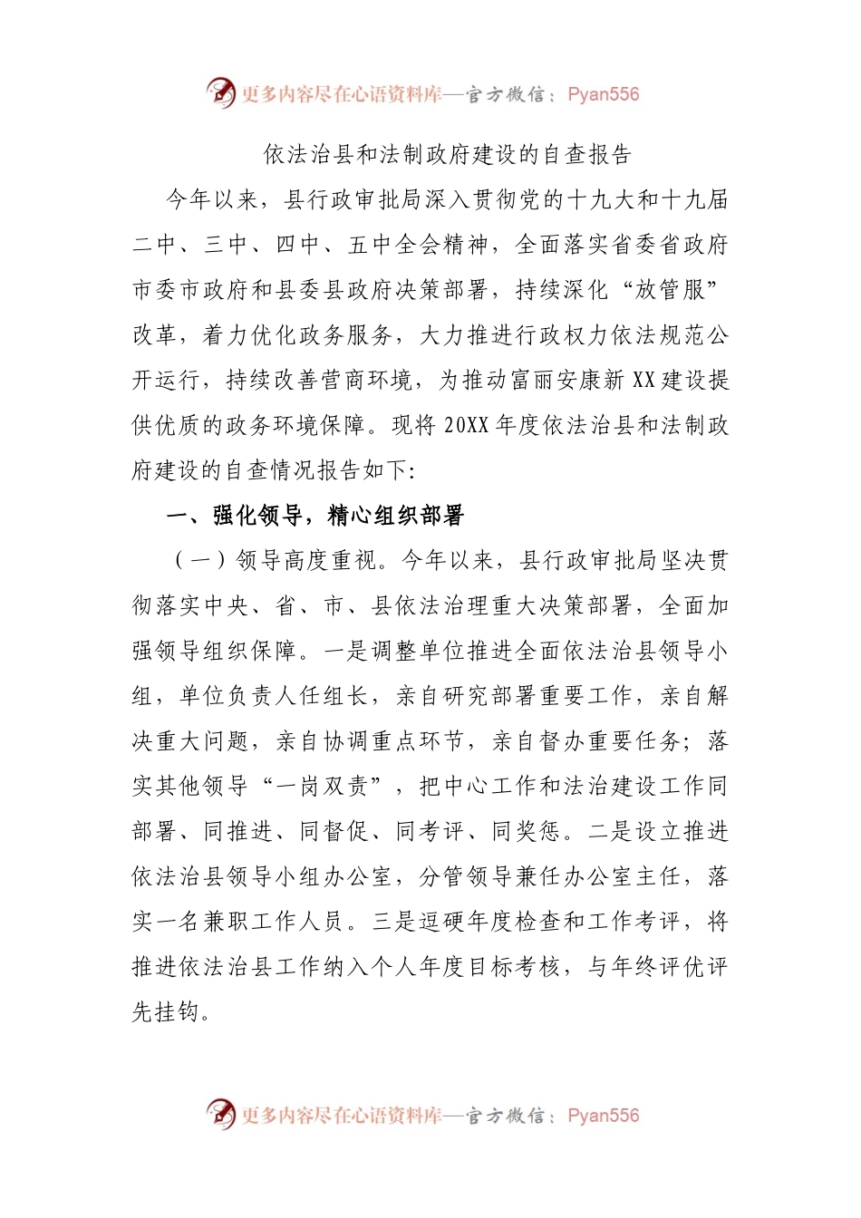 依法治县和法制政府建设的自查报告.docx_第1页