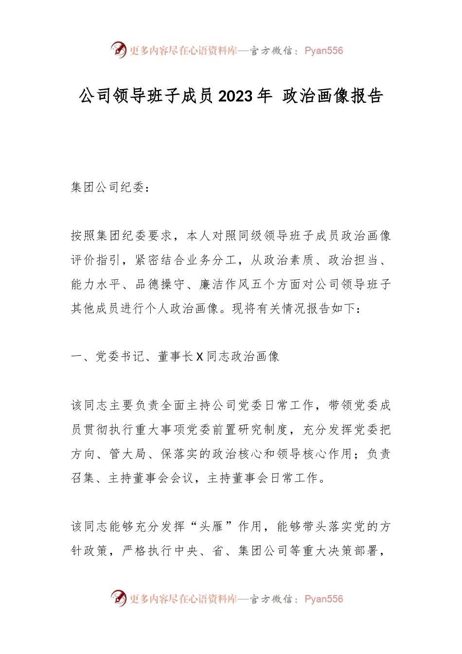 公司领导班子成员 2023年 政治画像报告.docx_第1页