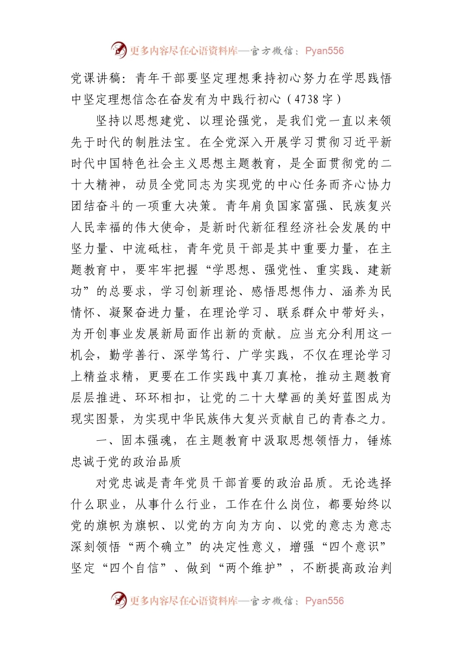 党课讲稿：青年干部要坚定理想秉持初心努力在学思践悟中坚定理想信念在奋发有为中践行初心.docx_第1页