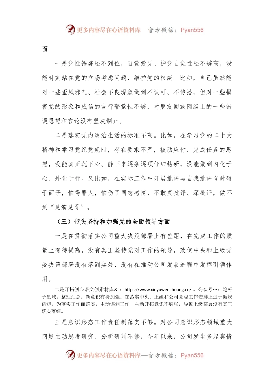 公司领导2023年六个带头专题民主生活会对照检查材料范文.docx_第2页