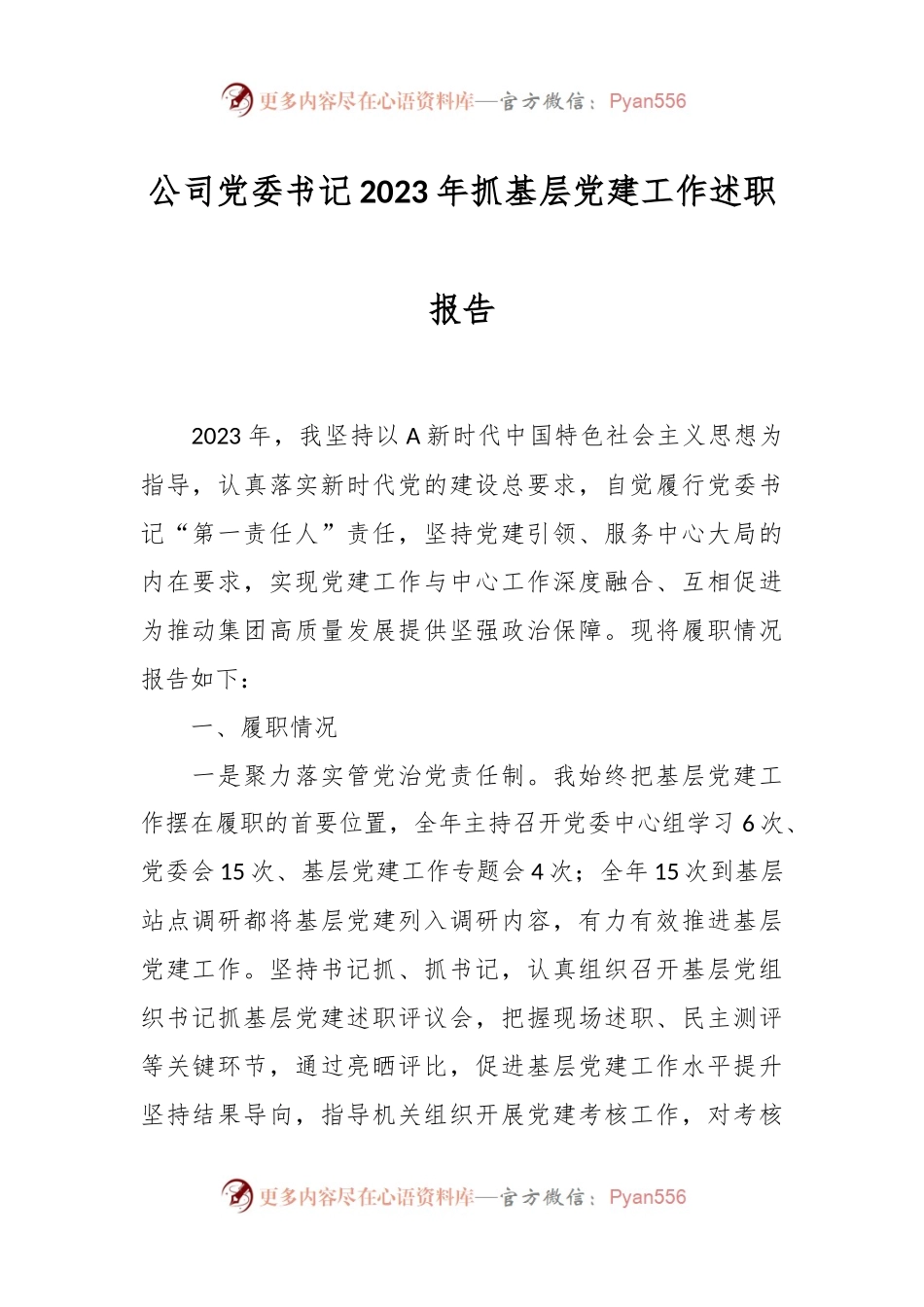 公司党委书记2023年抓基层党建工作述职报告.docx_第1页
