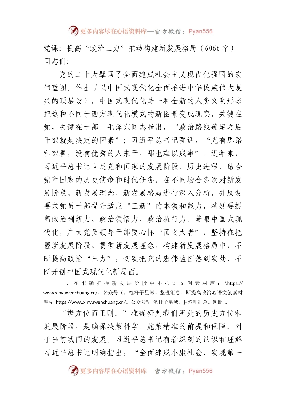 党课：提高“政治三力”推动构建新发展格局.docx_第1页