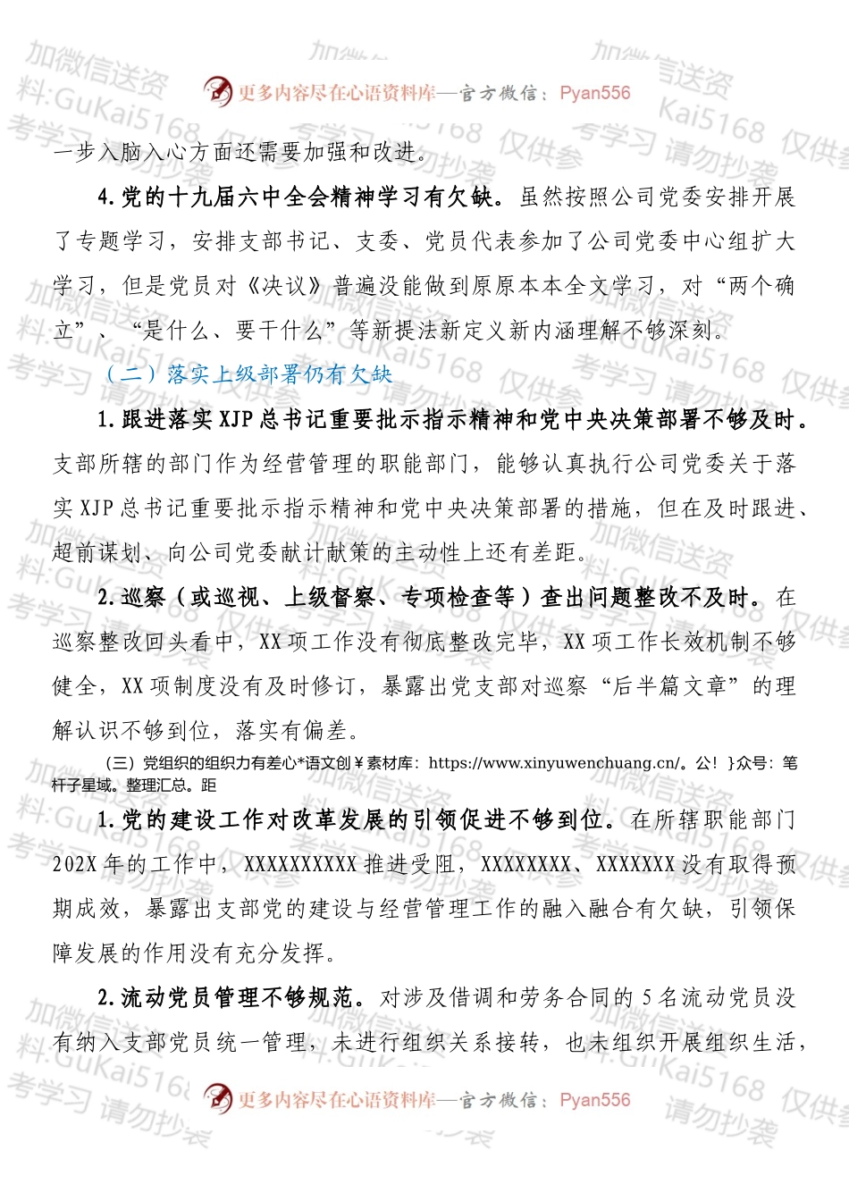 党支部202X年度组织生活会班子对照检查材料.docx_第2页
