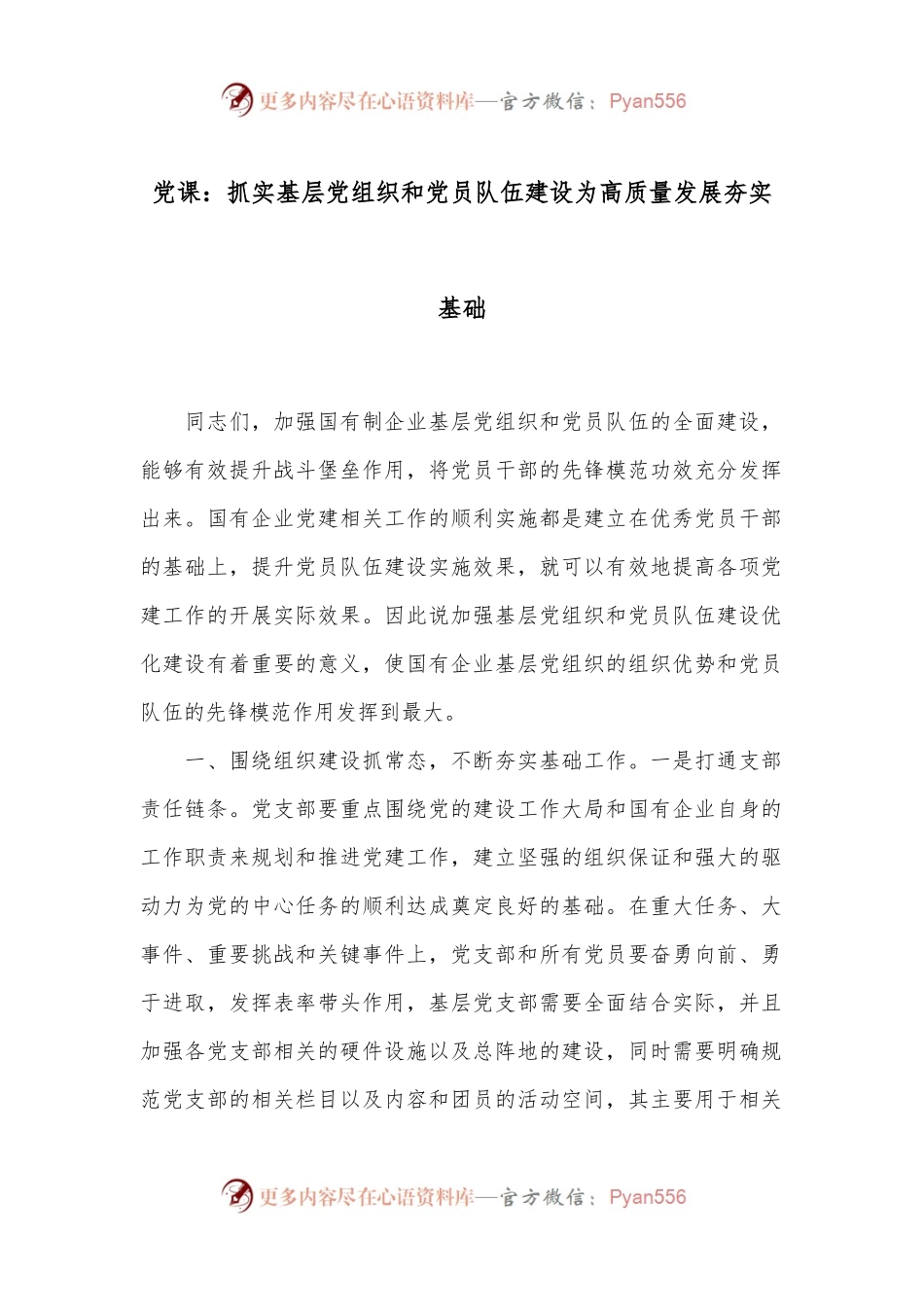 党课：抓实基层党组织和党员队伍建设 为高质量发展夯实基础.docx_第1页