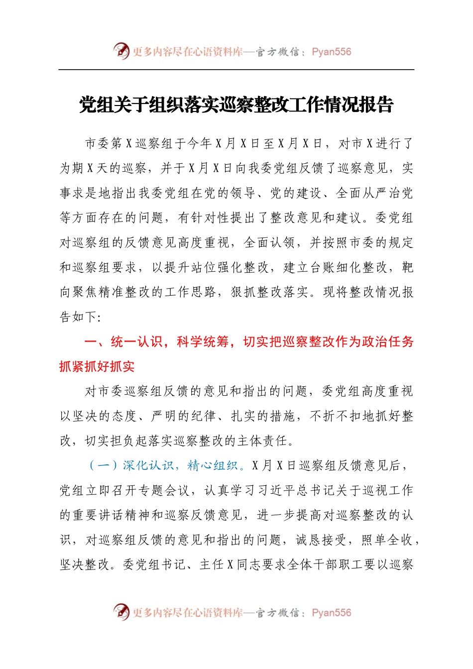党组关于组织落实巡察整改工作情况报告(3).docx_第1页