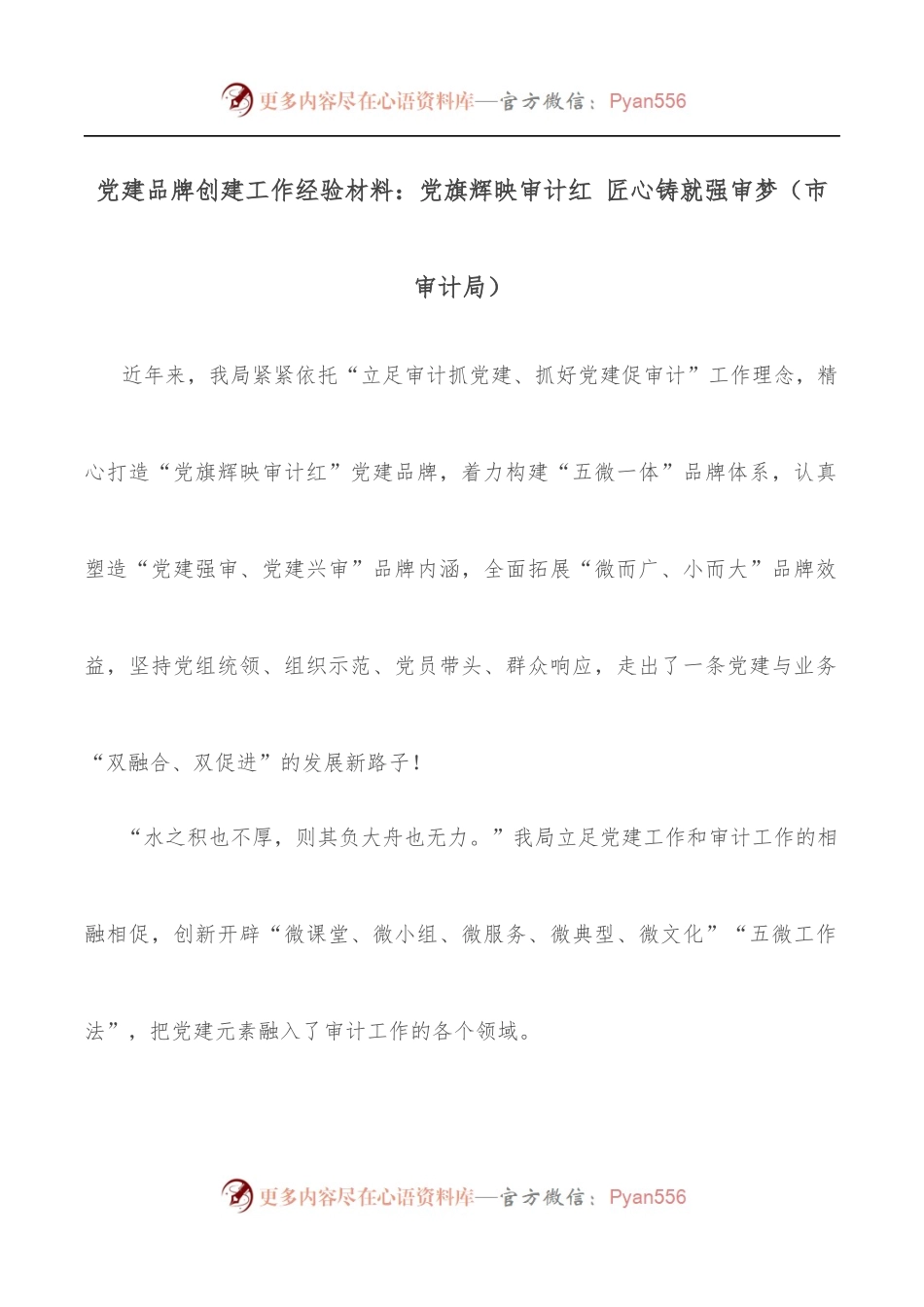党建品牌创建工作经验材料：党旗辉映审计红 匠心铸就强审梦[市审计局].docx_第1页