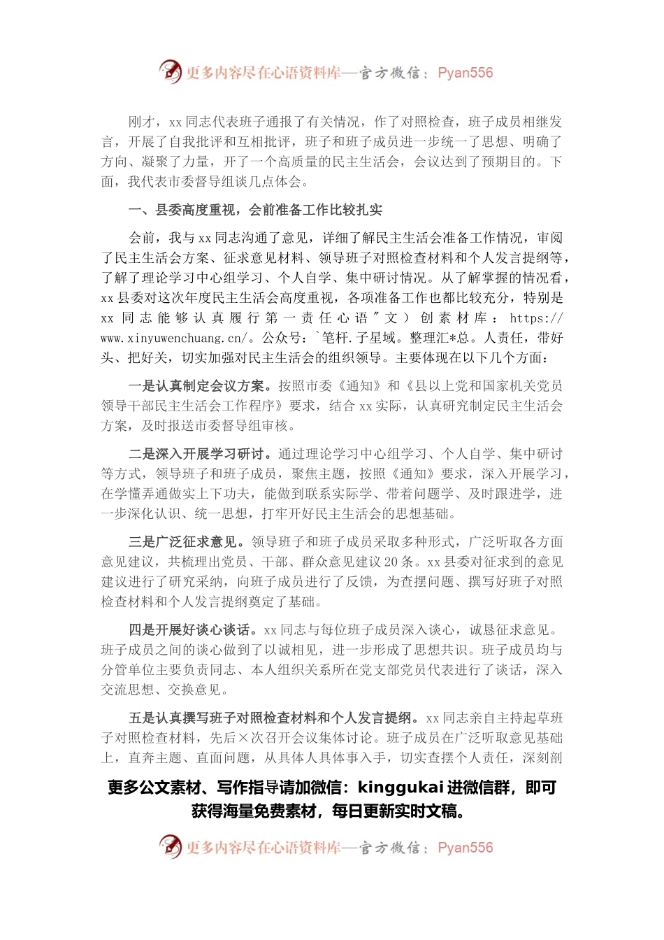 党史学习教育专题民主生活会督导组点评讲话.docx_第1页