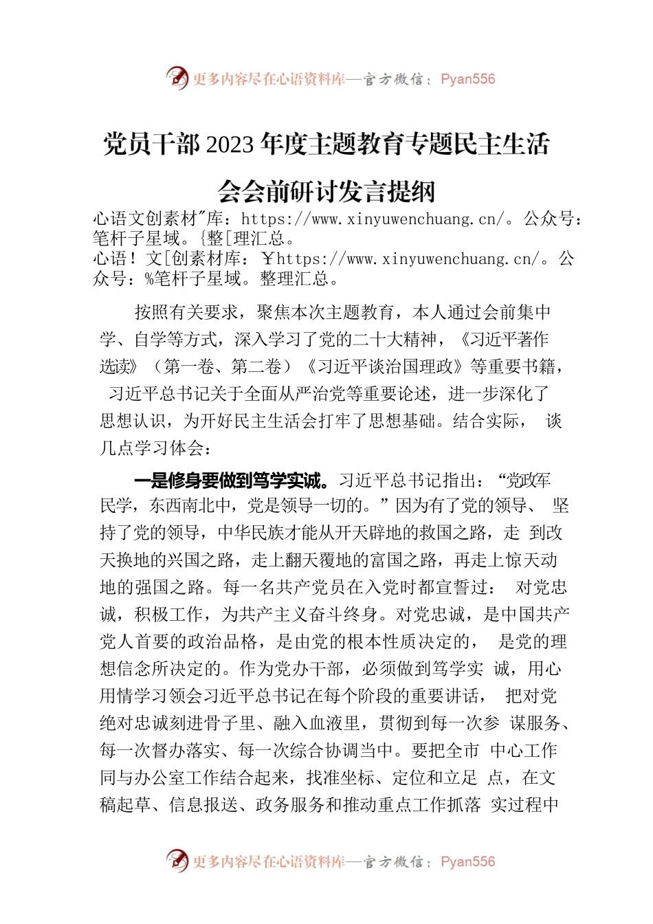 党员干部2023年度主题教育专题民主生活会会前研讨发言提纲.docx_第1页