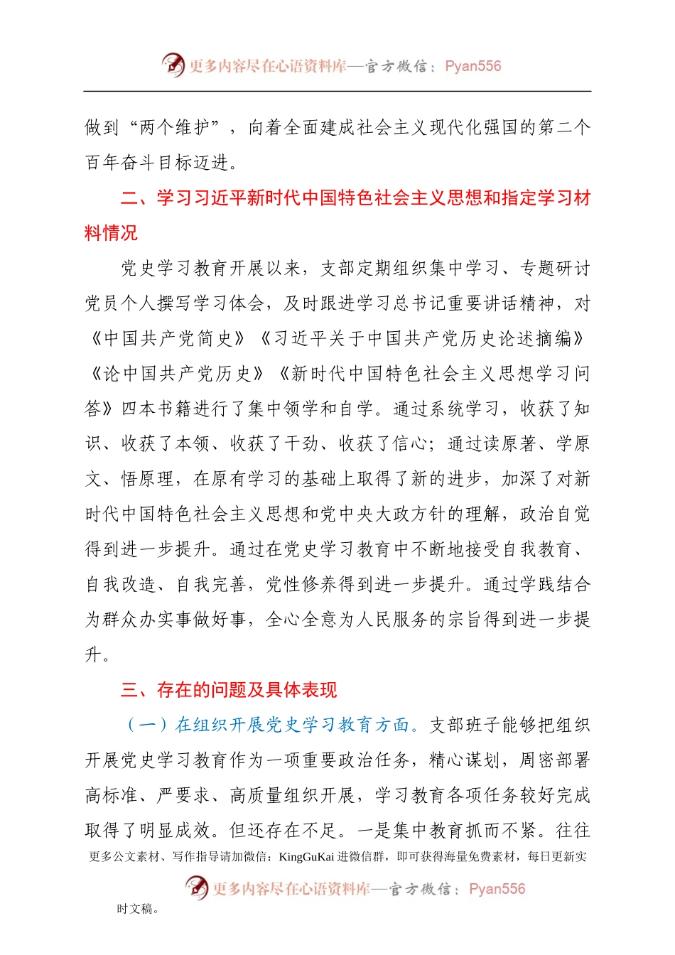 党支部班子党史专题组织生活会对照检查材料.docx_第2页