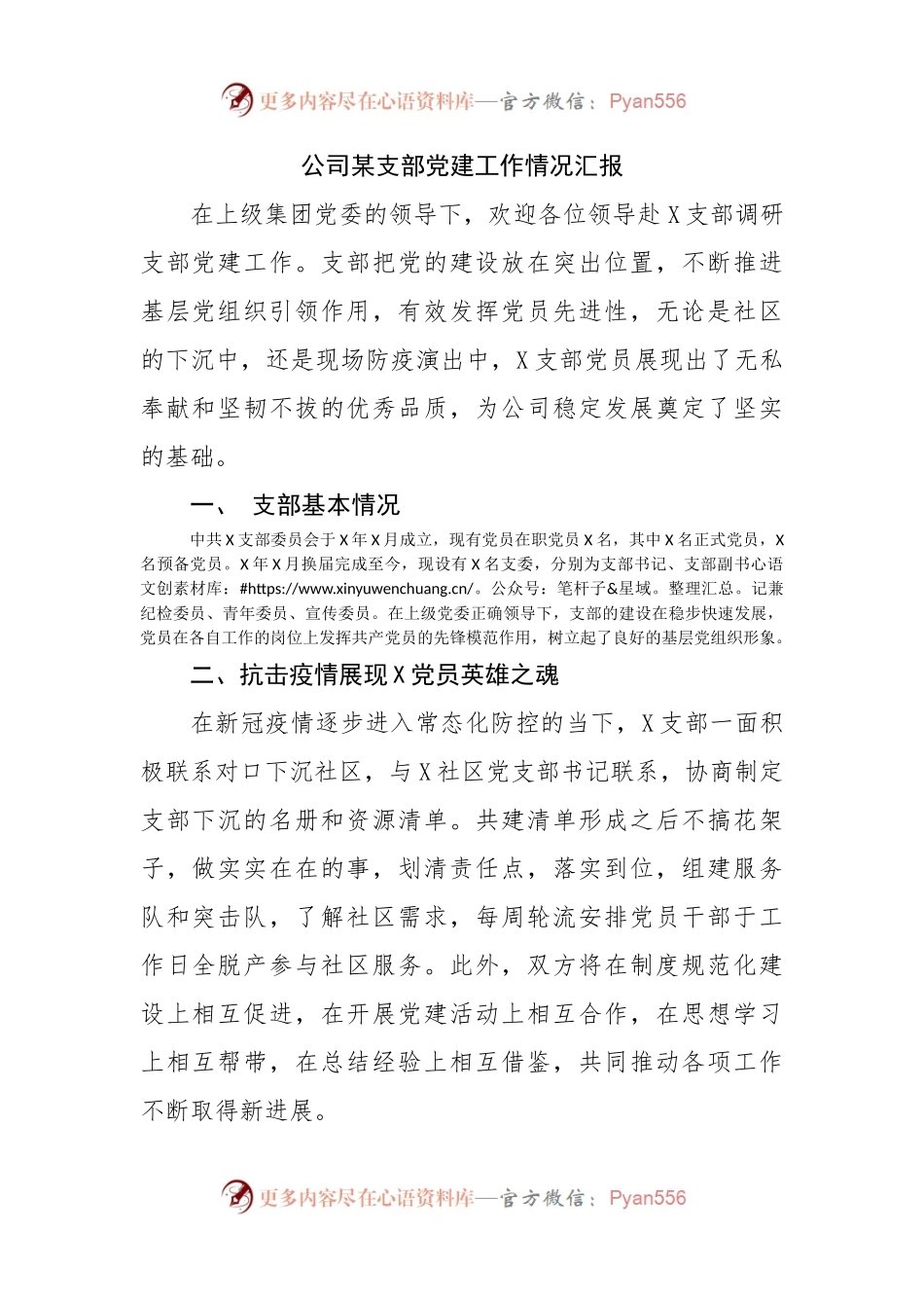 公司支部党建工作情况汇报.docx_第1页
