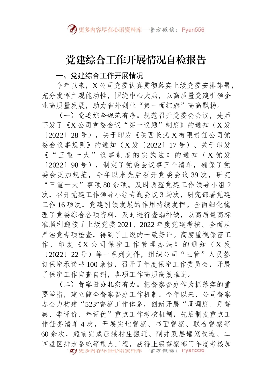 党建综合工作开展情况自检报告.docx_第1页