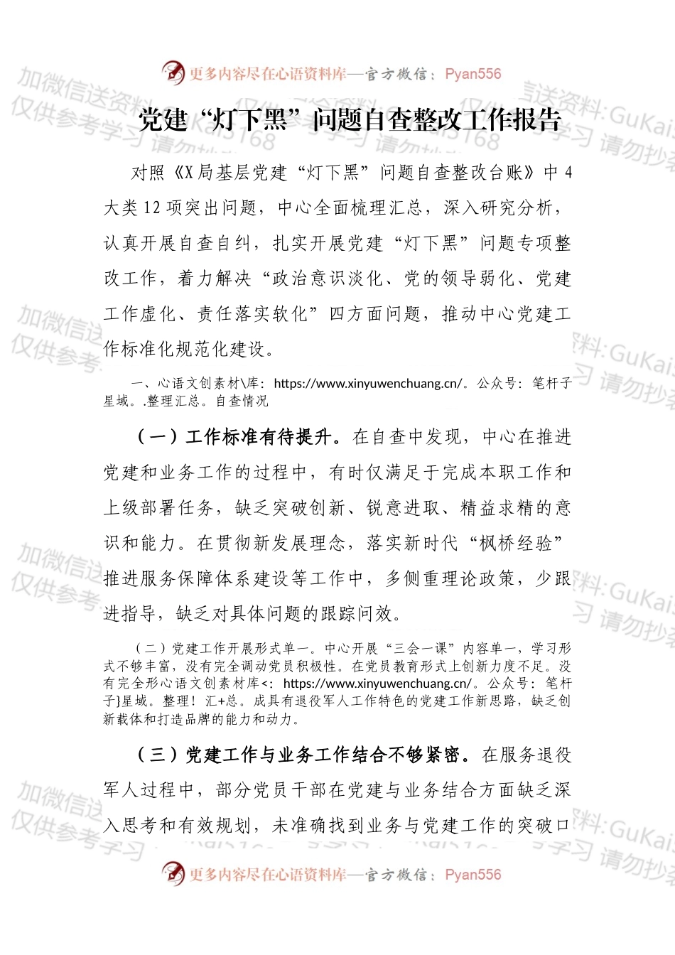 党建“灯下黑”问题自查整改工作报告.docx_第1页
