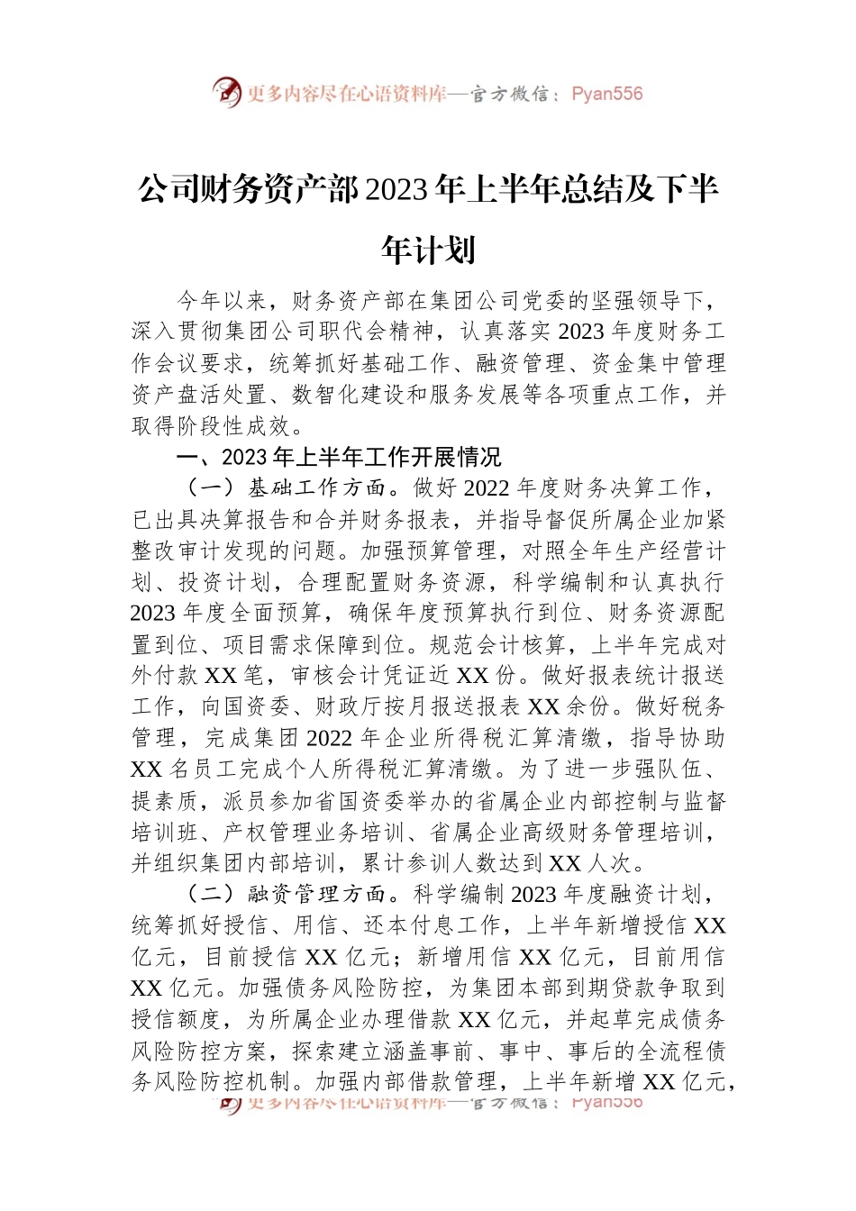 公司财务资产部2023年上半年总结及下半年计划.docx_第1页