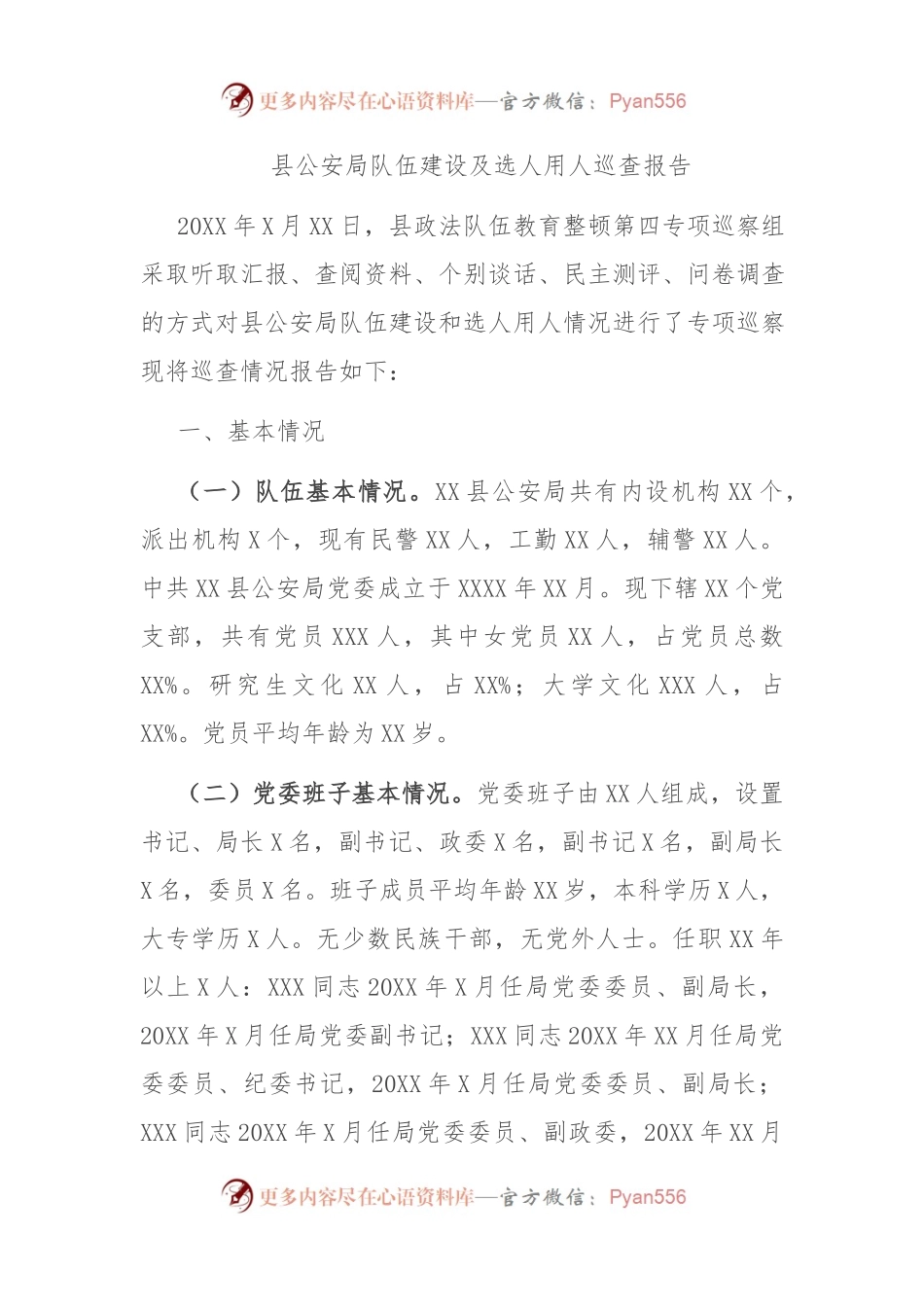 公安局队伍建设及选人用人巡查报告.docx_第1页