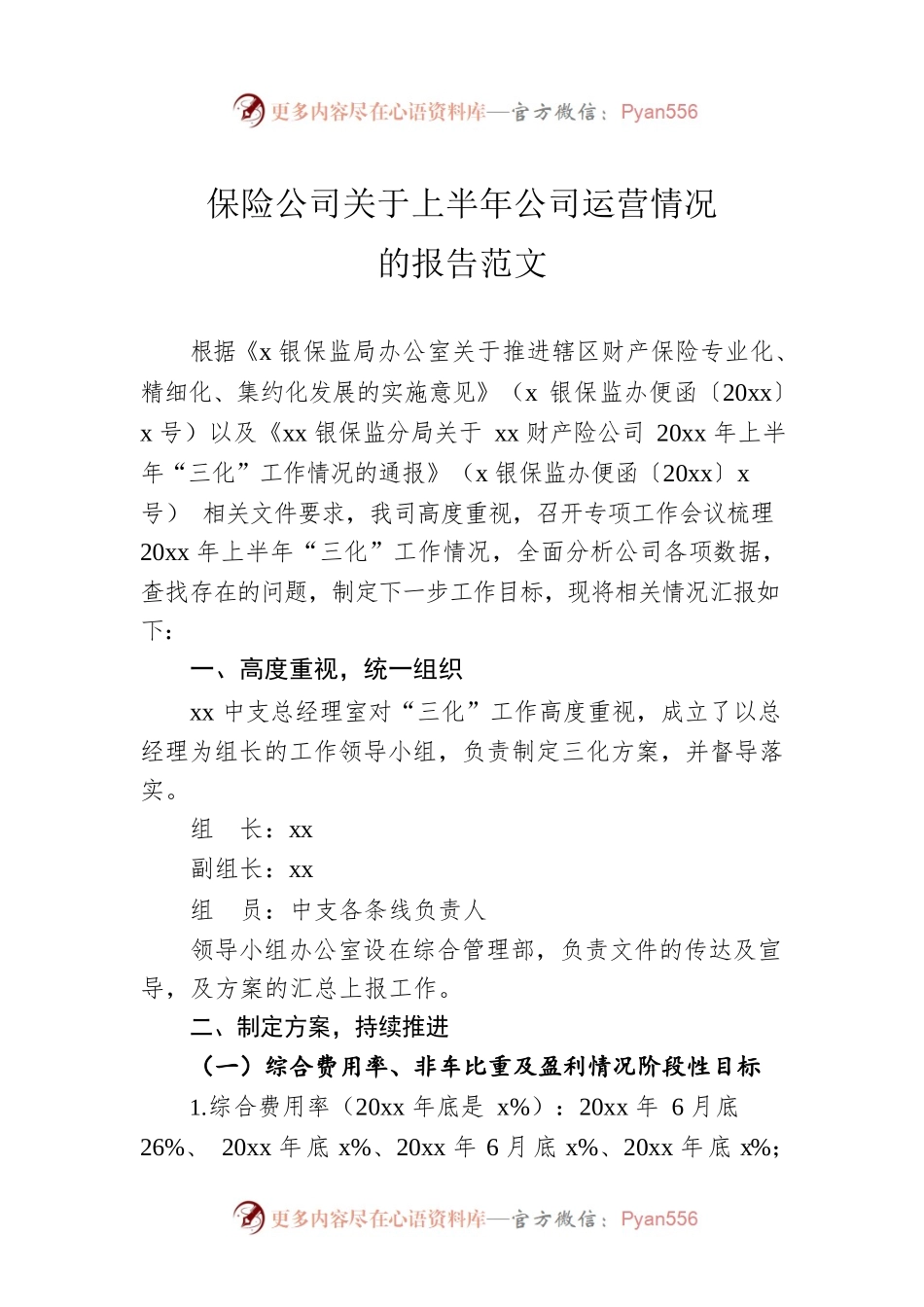 保险公司关于上半年公司运营情况的报告范文.docx_第1页