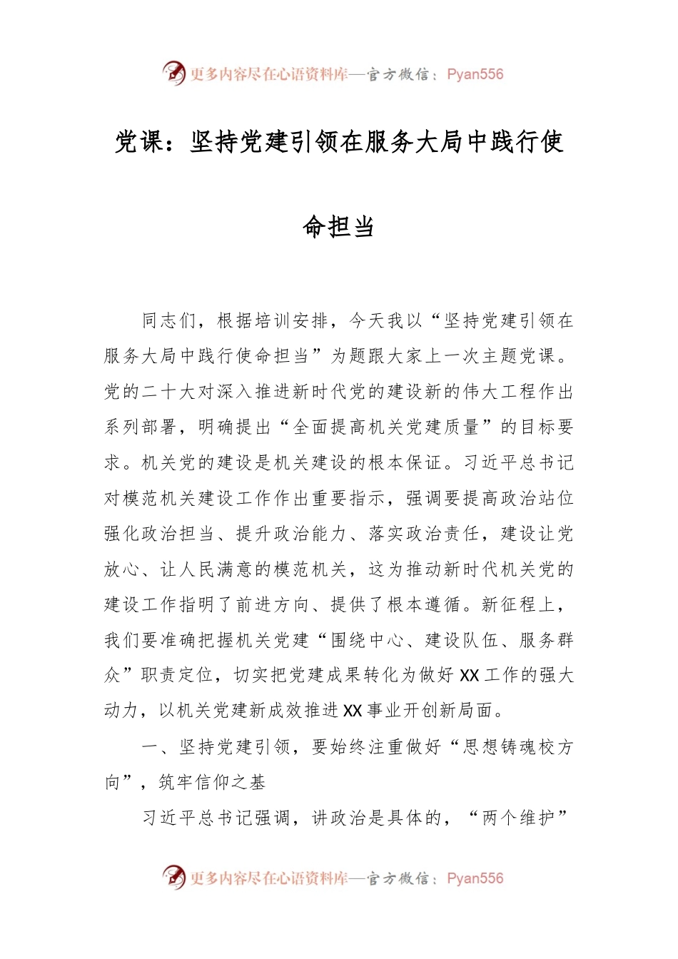 党课：坚持党建引领 在服务大局中践行使命担当.docx_第1页