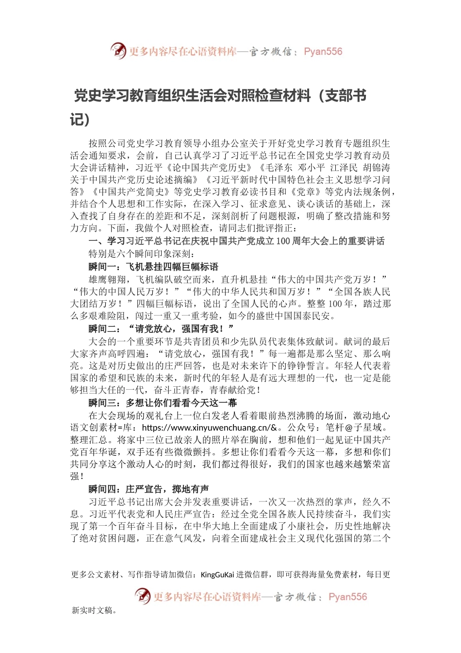 党史学习教育组织生活会对照检查材料（支部书记）.docx_第1页