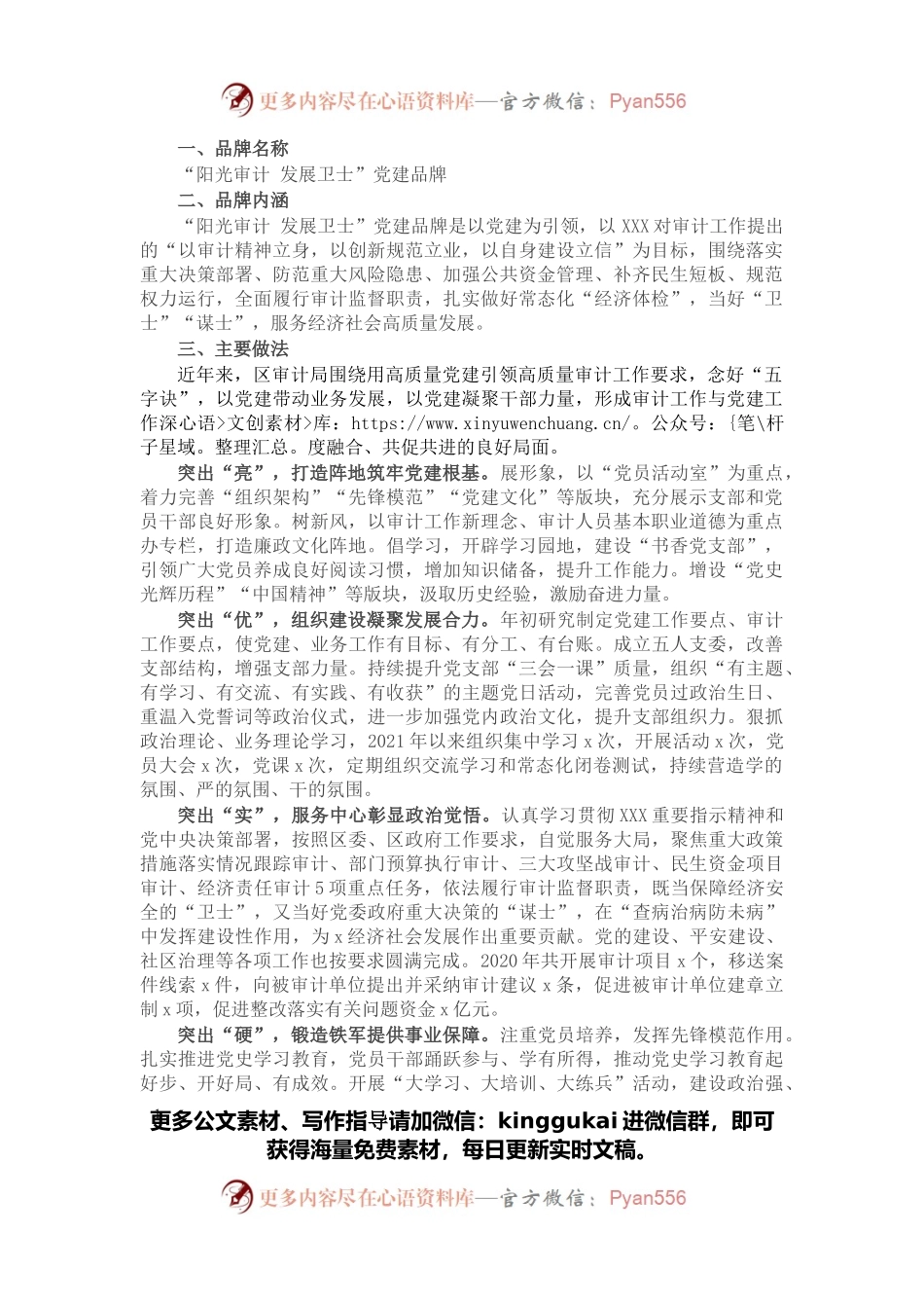 党建品牌创建工作材料：阳光审计 发展卫士（区审计局）.docx_第1页
