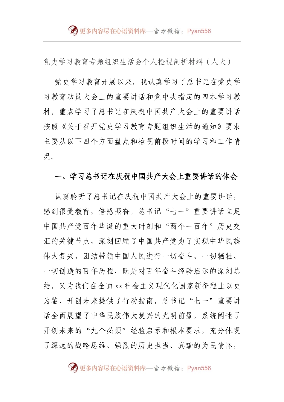 党史学习教育专题组织生活会个人检视剖析材料（人大）（5）.docx_第1页