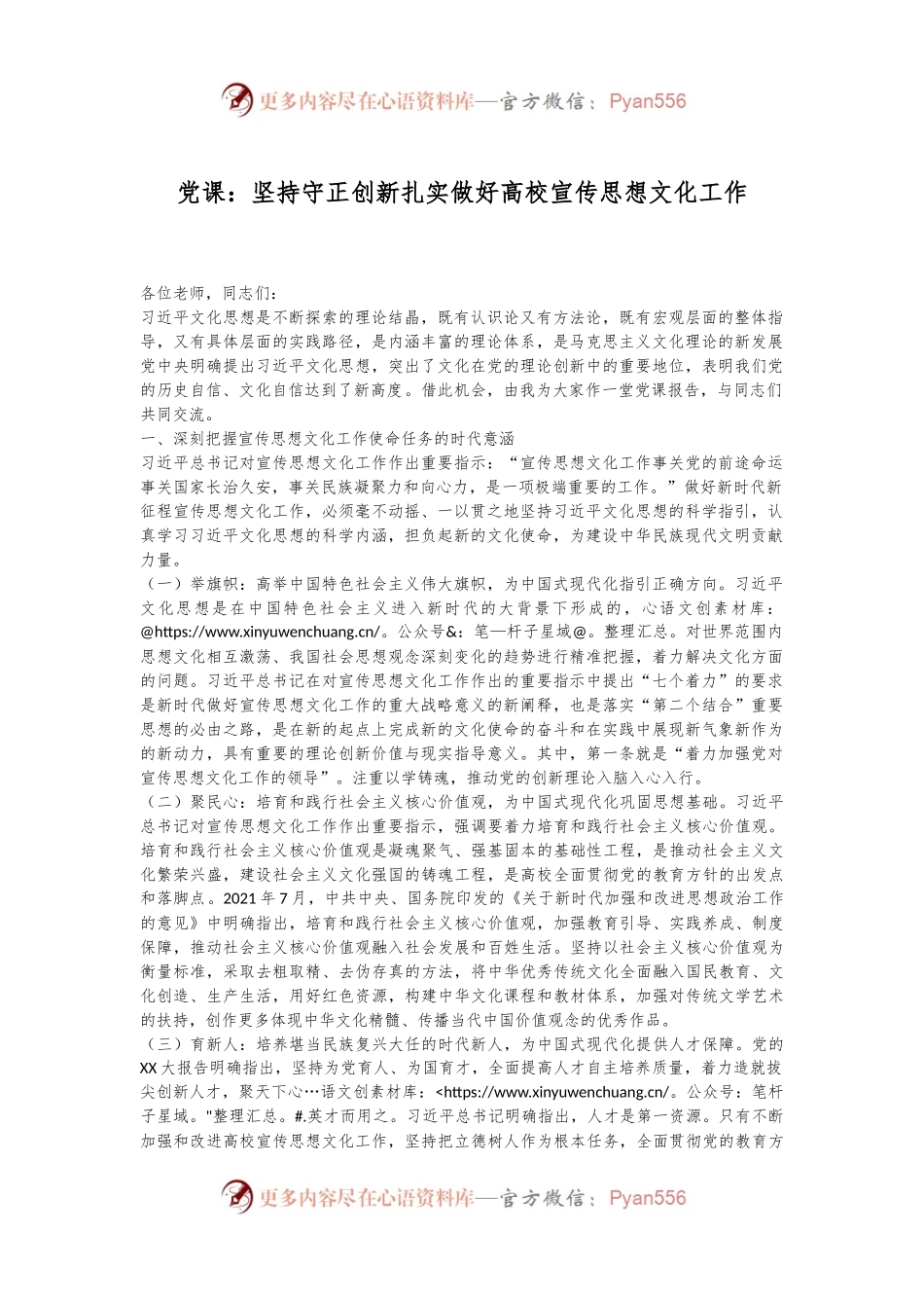 党课：坚持守正创新扎实做好高校宣传思想文化工作.docx_第1页