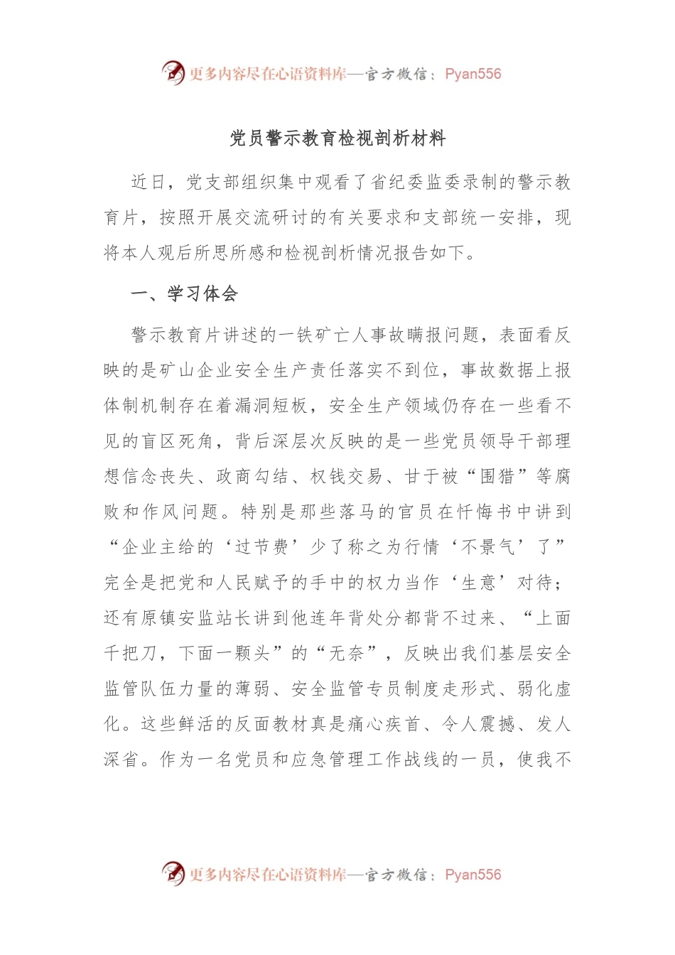 党员警示教育检视剖析材料.docx_第1页