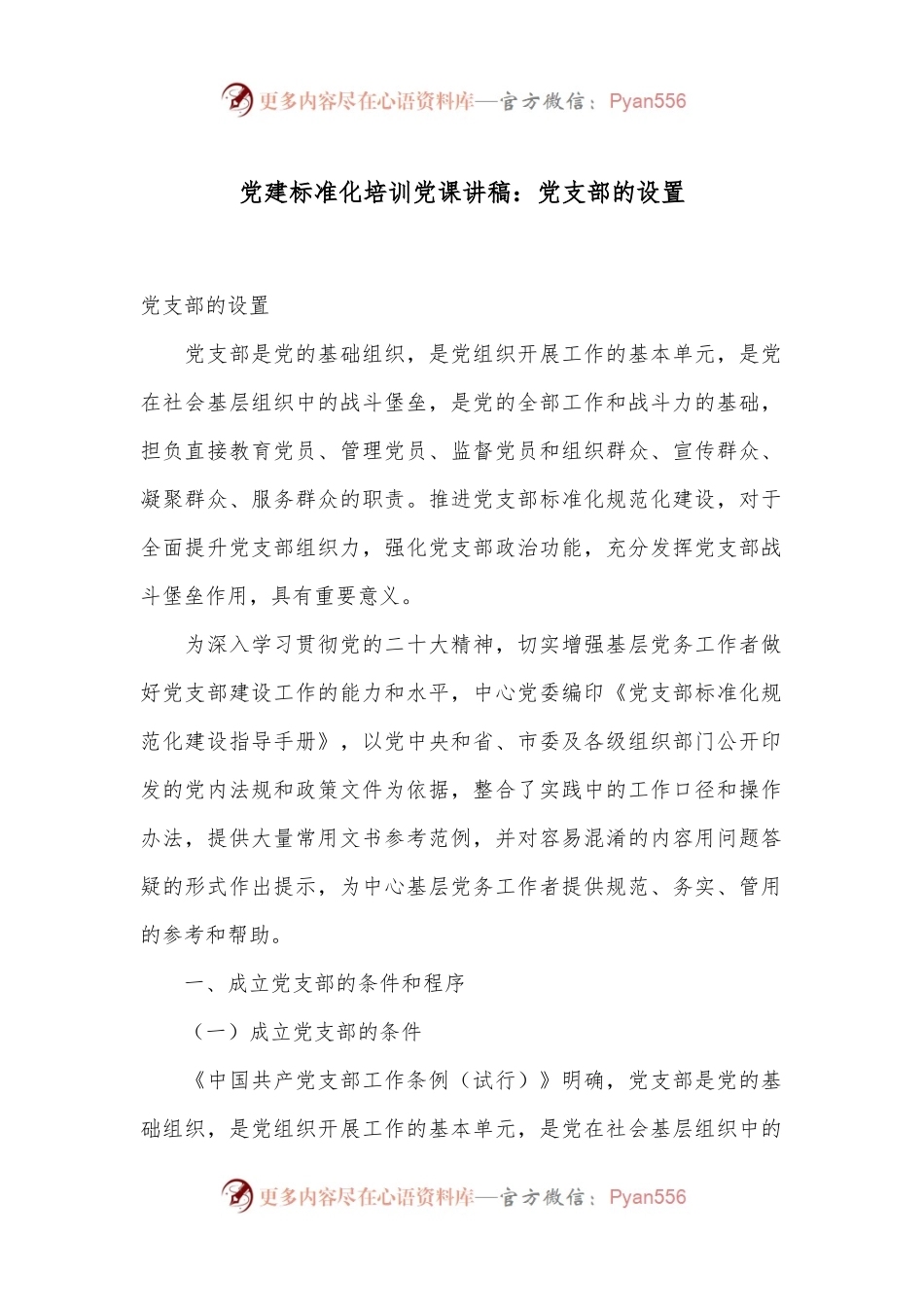 党建标准化培训党课讲稿：党支部的设置.docx_第1页