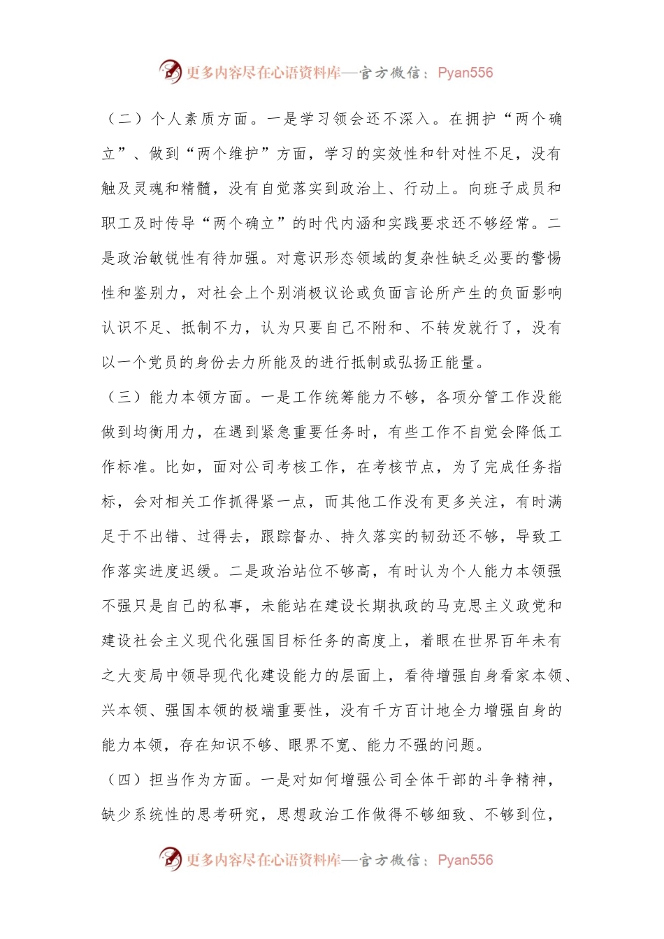 公司主要领导专题会议个人检查材料.docx_第2页