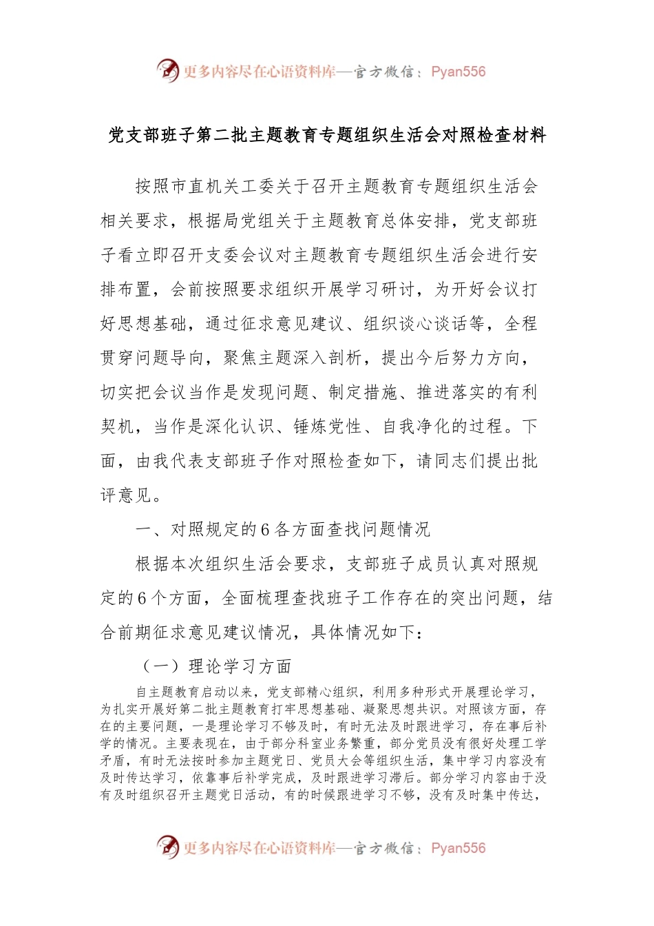 党支部班子第二批主题教育专题组织生活会对照检查材料.docx_第1页