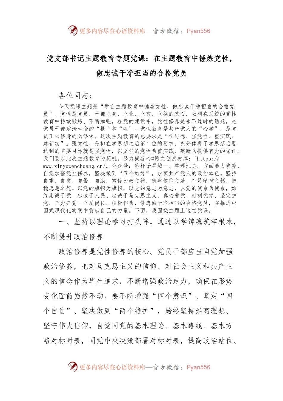 党支部书记主题教育专题党课：在主题教育中锤炼党性，做忠诚干净担当的合格党员.docx_第1页