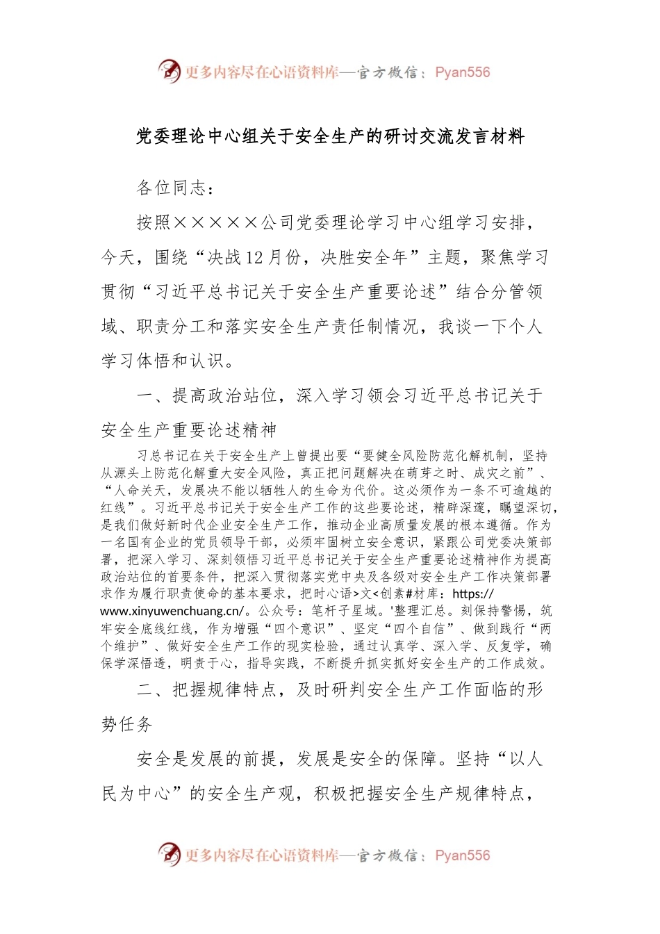 党委理论中心组关于安全生产的研讨交流发言材料.docx_第1页