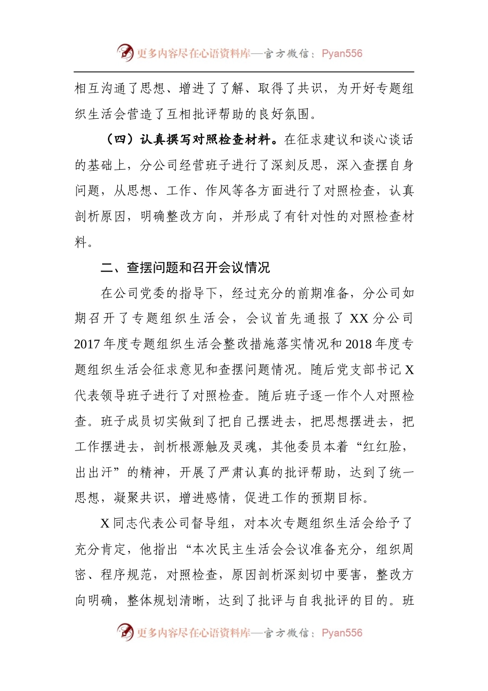 公司党支部2018年度专题组织生活会情况报告.docx_第2页