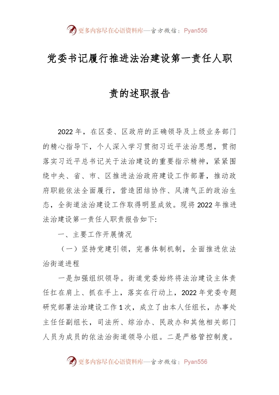 党委书记履行推进法治建设第一责任人职责的述职报告.docx_第1页
