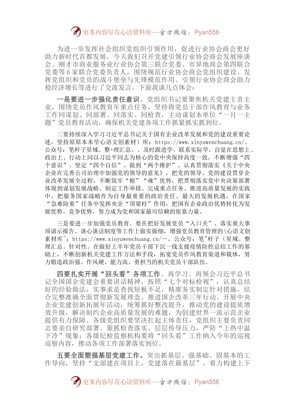 党建引领行业协会商会发展座谈会发言提纲.docx_第1页