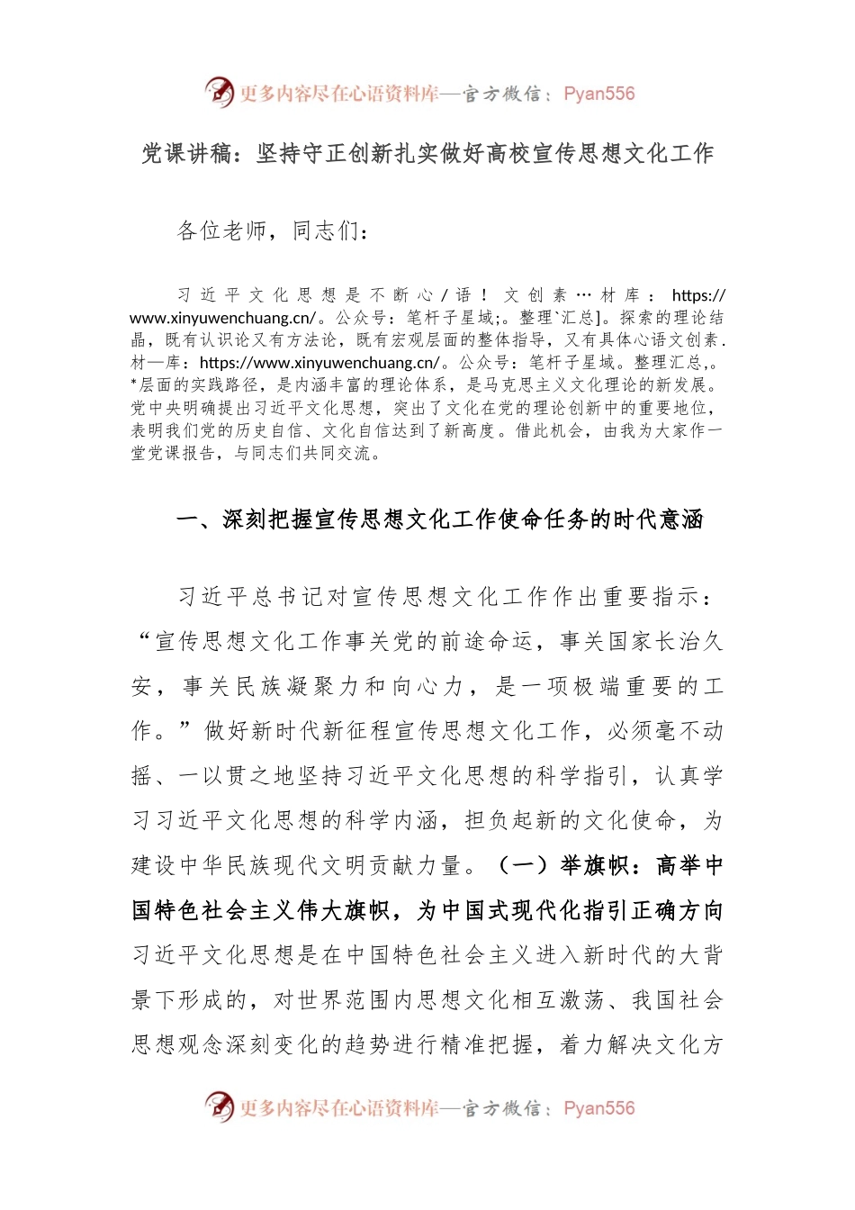 党课讲稿：坚持守正创新扎实做好高校宣传思想文化工作.docx_第1页
