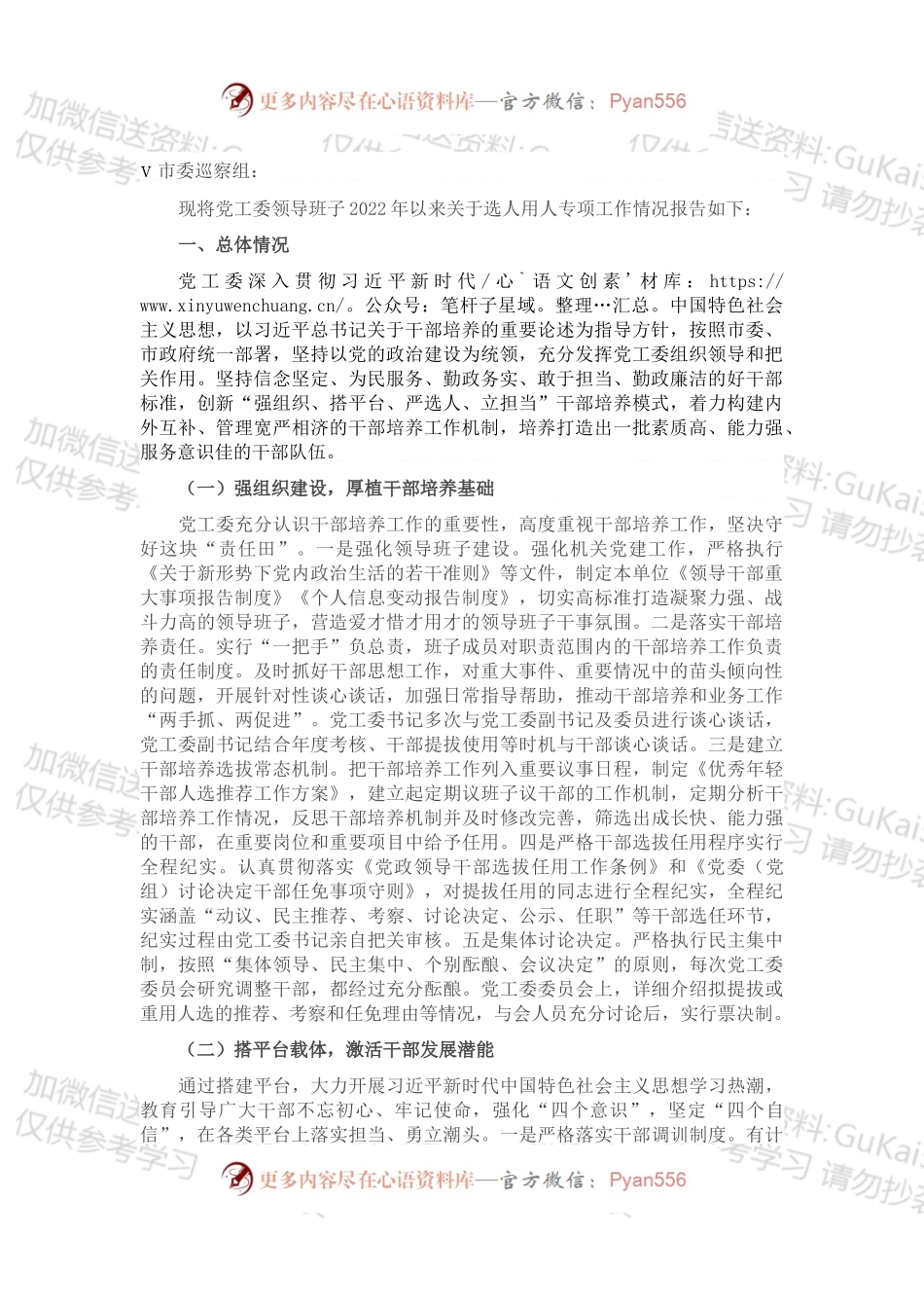 党工委关于选人用人专项工作的报告（巡察专项）.docx_第1页