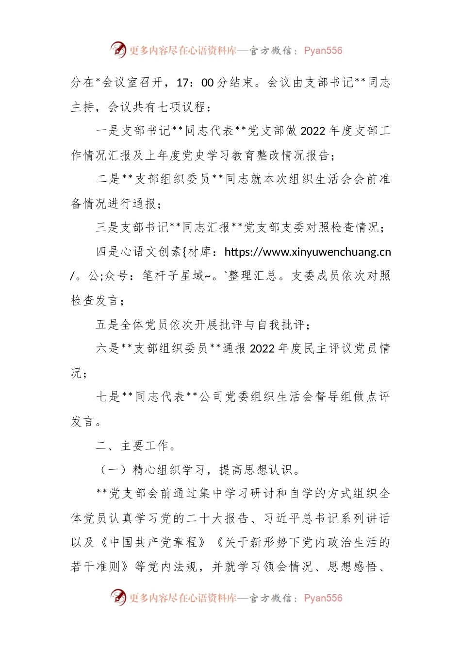 公司党支部202X年度组织生活会召开情况的报告范文.docx_第2页