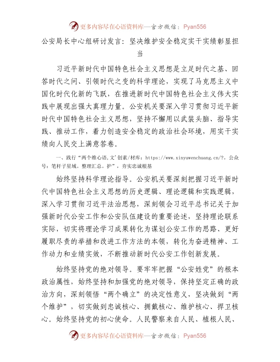 公安局长中心组研讨发言：坚决维护安全稳定实干实绩彰显担当.docx_第1页