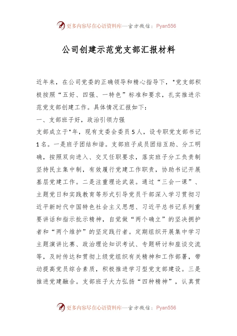公司创建示范党支部汇报材料.docx_第1页