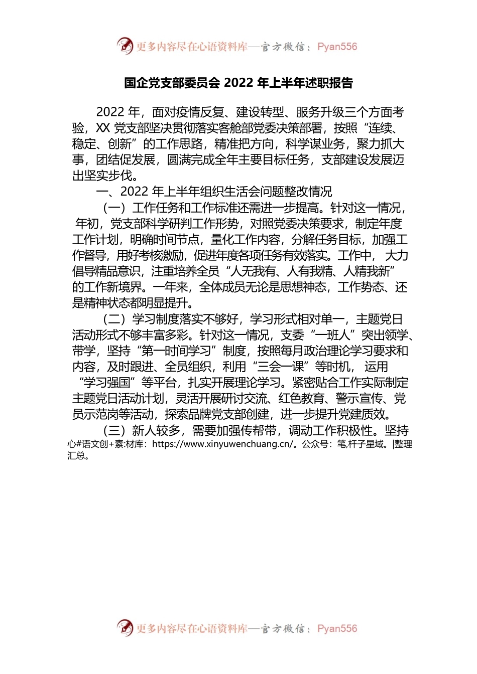 公司党支部2022年上半年述职报告.docx_第1页