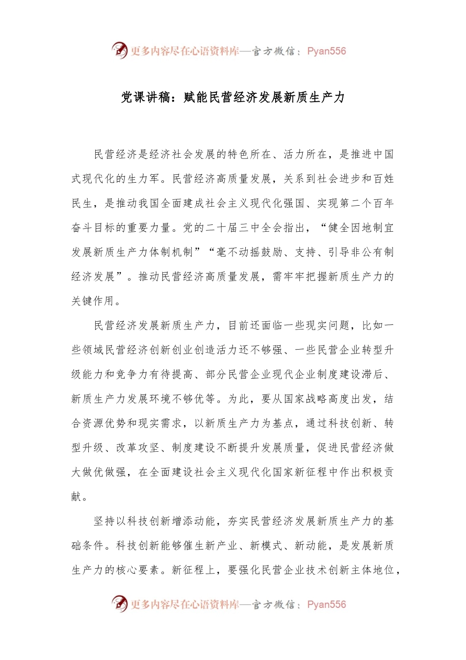 党课讲稿：赋能民营经济发展新质生产力.docx_第1页