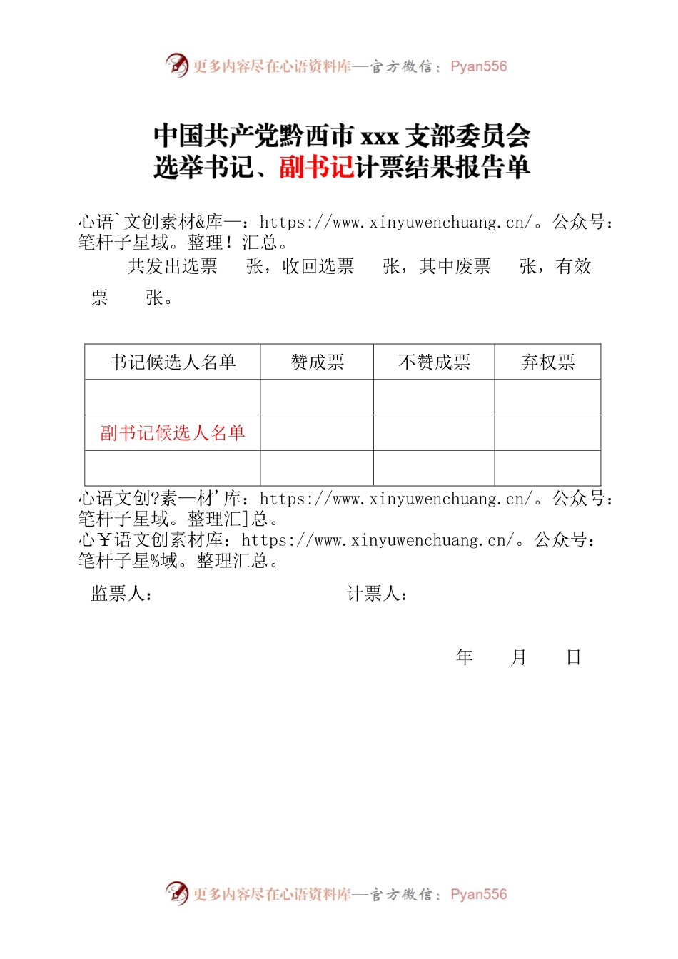 党员大会选举书记、副书记计票结果报告单.docx_第1页