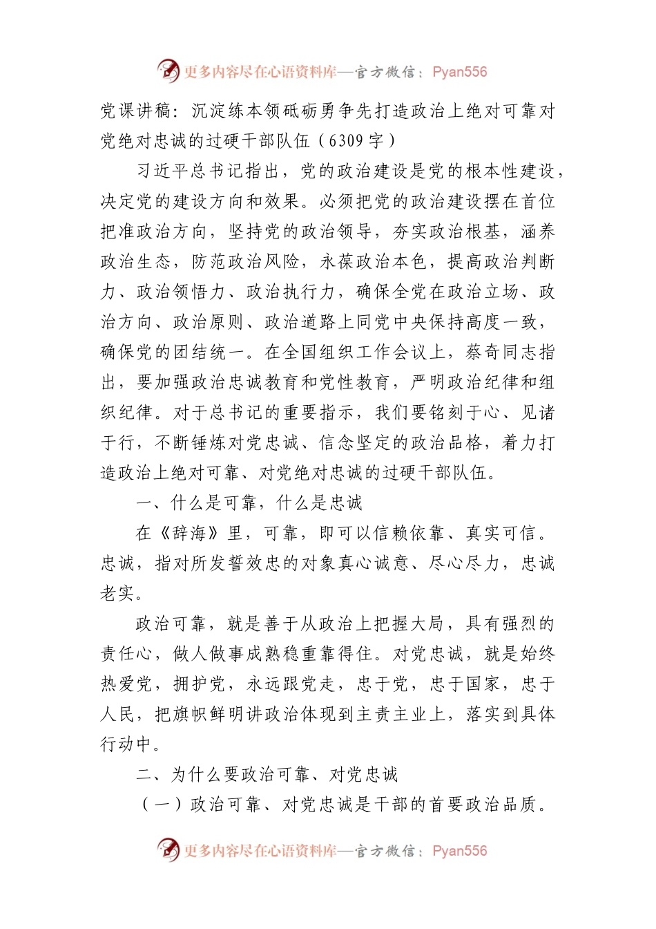 党课讲稿：沉淀练本领砥砺勇争先打造政治上绝对可靠对党绝对忠诚的过硬干部队伍.docx_第1页