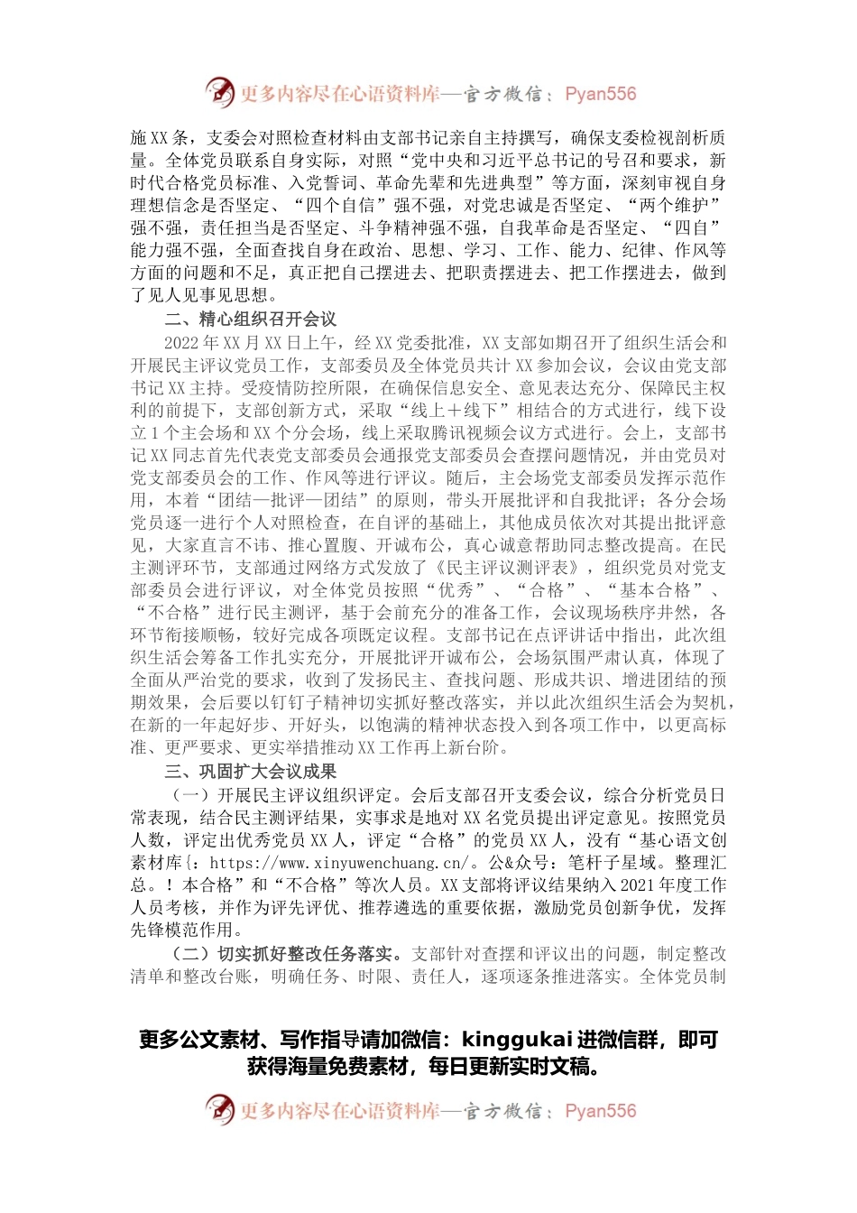 党支部2021年度组织生活会和开展民主评议党员情况汇报.docx_第2页