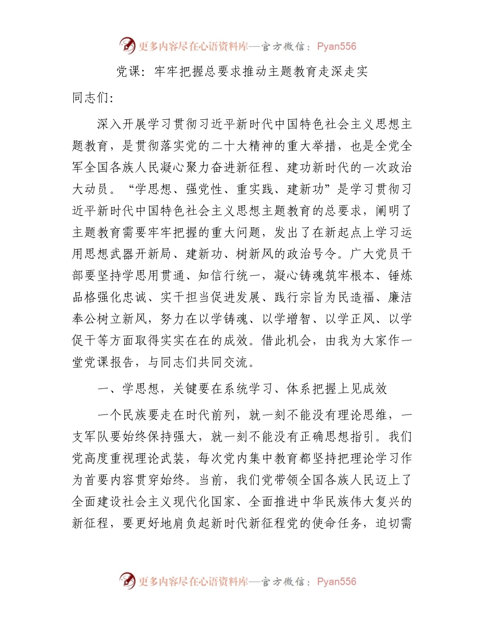 党课：牢牢把握总要求 推动主题教育走深走实5400字.docx_第1页